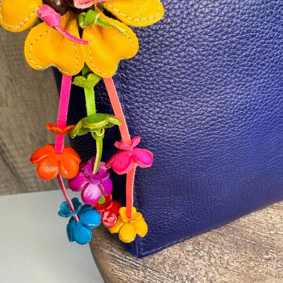 Leather Flower Purse Charm Genuine Leather Bag Charm NEW FAST SHIP - Picture 3 of 8